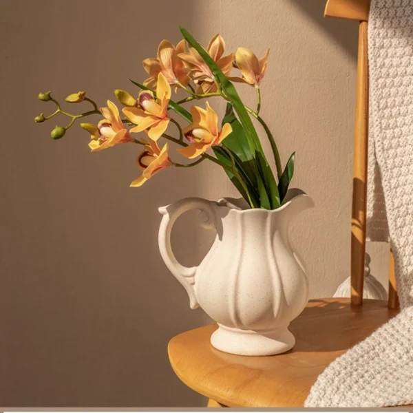 Ready Stock SONDER Ceramic Vase with Handle Modern Farmhouse Pitcher Vase for Home Decor Rustic Pottery Vase Decorative Flower Vase Clay Vase Centerpieces for Living Room