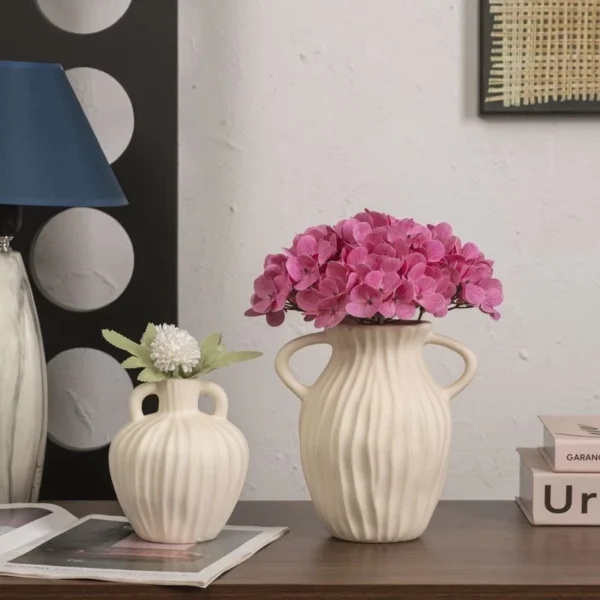 Ready Stock SONDER Ceramic Vase with Handle Modern Farmhouse Pitcher Vase for Home Decor Rustic Pottery Vase Decorative Flower Vase Clay Vase Centerpieces for Living Room