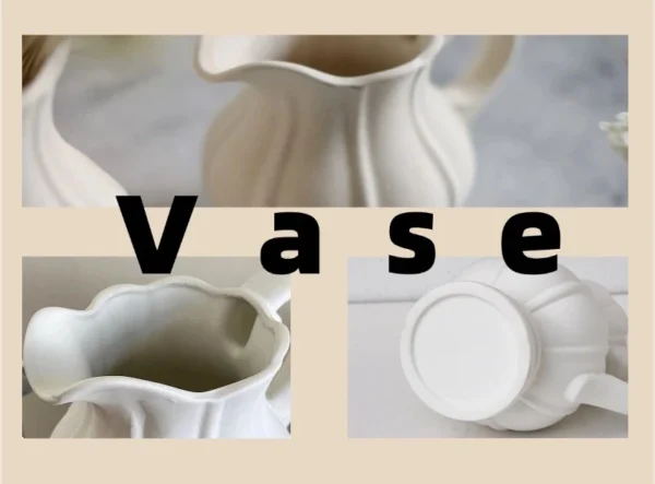 Ready Stock SONDER Ceramic Vase with Handle Modern Farmhouse Pitcher Vase for Home Decor Rustic Pottery Vase Decorative Flower Vase Clay Vase Centerpieces for Living Room
