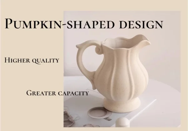 Ready Stock SONDER Ceramic Vase with Handle Modern Farmhouse Pitcher Vase for Home Decor Rustic Pottery Vase Decorative Flower Vase Clay Vase Centerpieces for Living Room