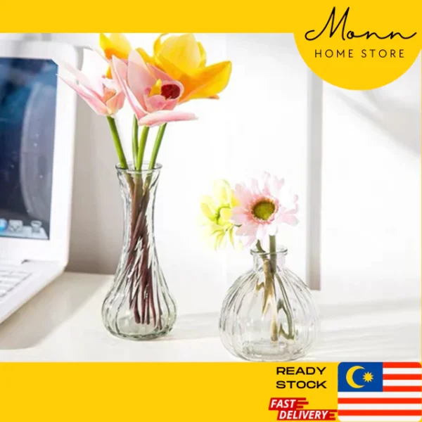 READY STOCK MONN European Minimalist Style Clear Vase for Home Office Flower Deco