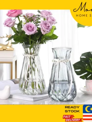 READY STOCK MONN 25cm European Style Clear Vase for Home Office Flower Deco Pasu Bunga Lutsinar European