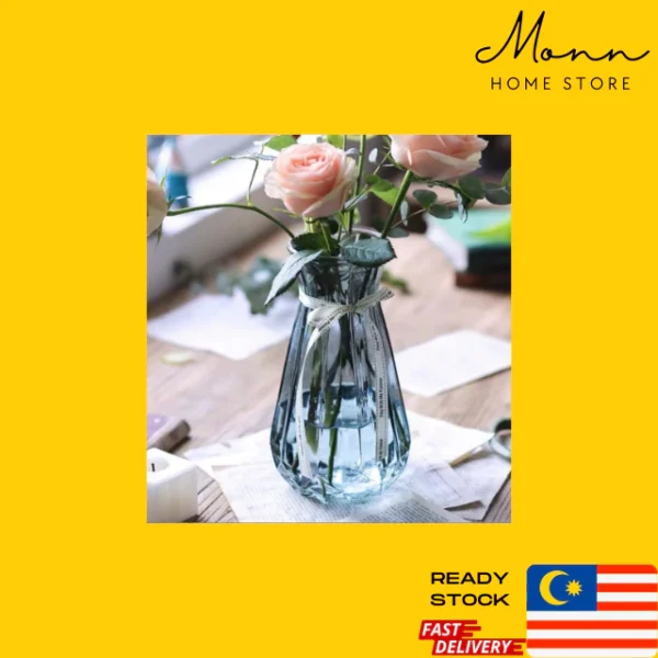 READY STOCK MONN 25cm European Style Clear Vase for Home Office Flower Deco Pasu Bunga Lutsinar European