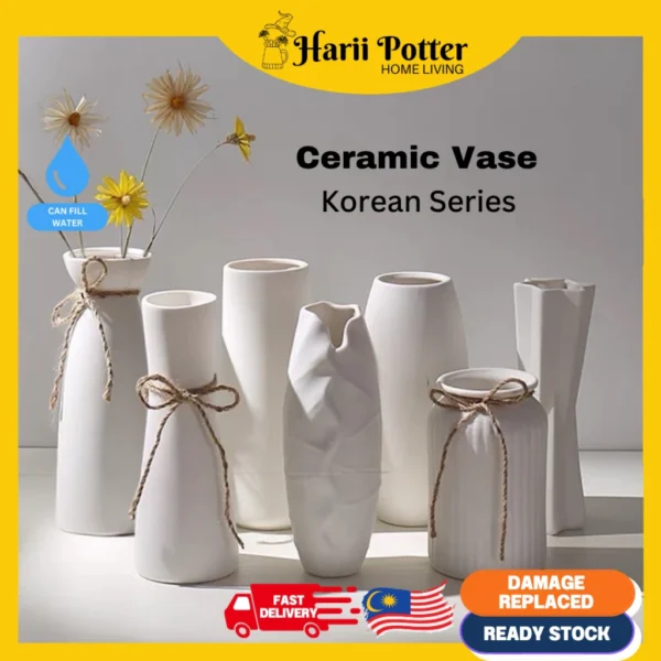 HARII POTTER Ceramic Vase Korean Series Artistic Elegant Home Deco Pasu Seramik Nordic Korean Series