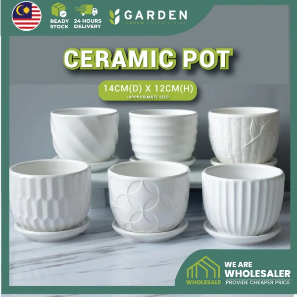 Simplified Style Ceramic Flower Pot Indoor Creative Round Small Ceramic Vase Plant Pasu Bunga Seramik YTX
