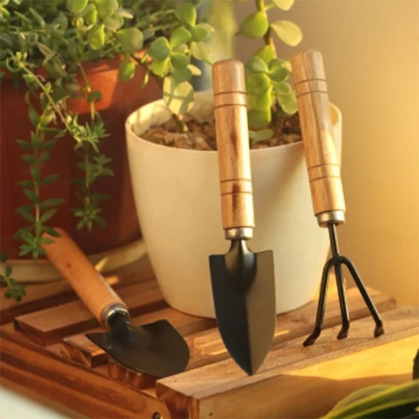 Set Of 3 Gardening Hand Narrow Head Trowel Wooden Handle Garden Tool Shovel