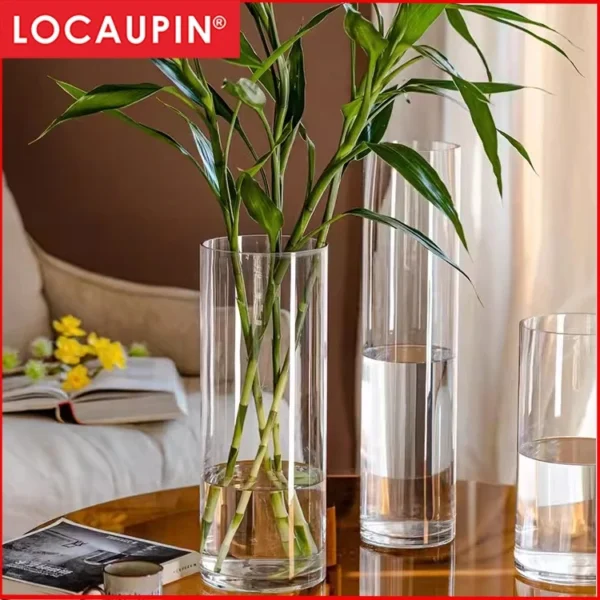 Locaupin Clear Glass Cylinder Vase Floating Candle Holder Vase Decor Vases Clear Vases for Wedding Decorations