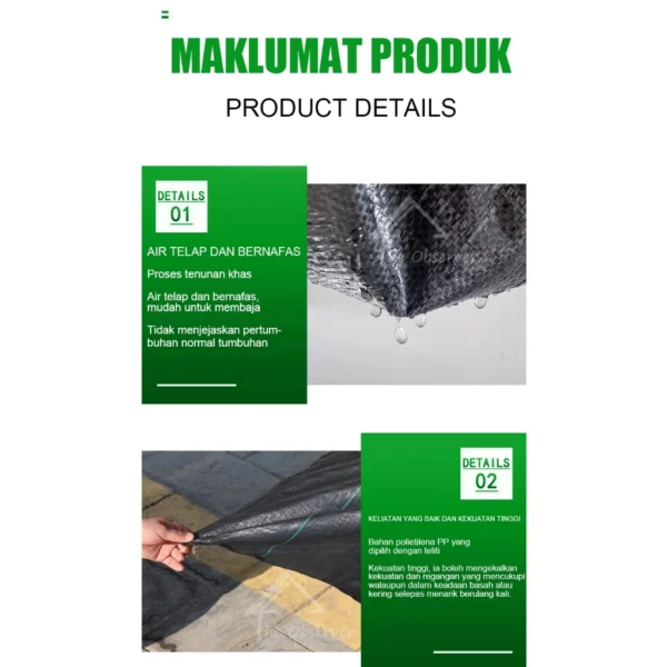 50M 100M Warna Hijau Hitam Weed Control Mat Pertanian Plastic Cover