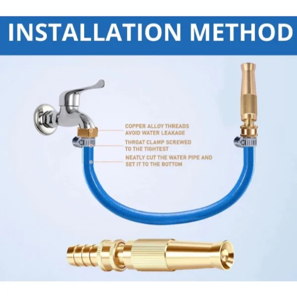 Brass Hose Nozzle High Pressure Adjustable Twist Host Garden Hose Water Jet Sprayer