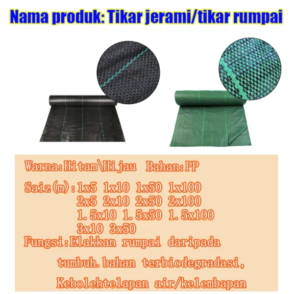 50M 100M Warna Hijau Hitam Weed Control Mat Pertanian Plastic Cover