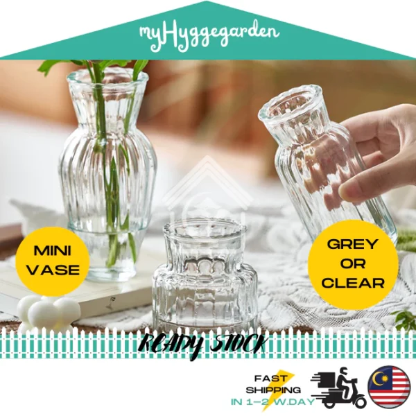 GLASS Nordic Transparent Home Office Display Deco Flower Vase Dry Vase Pasu Kaca Bunga Lut Sinar