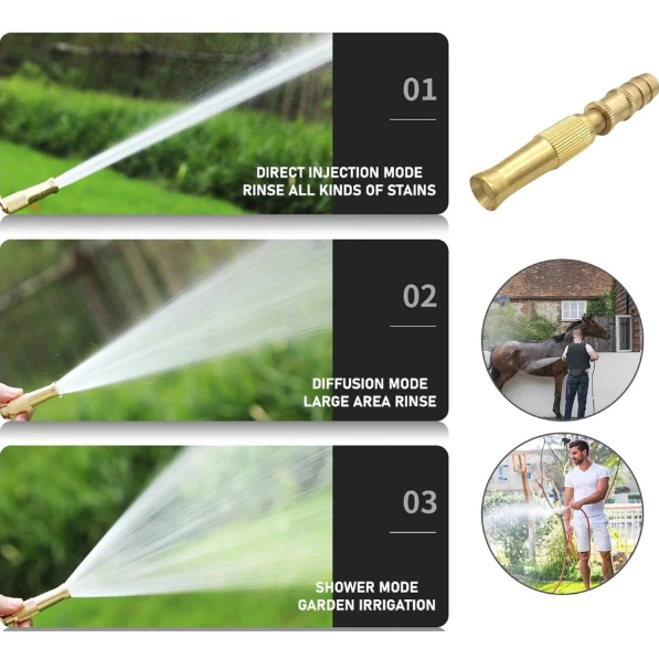 Brass Hose Nozzle High Pressure Adjustable Twist Host Garden Hose Water Jet Sprayer