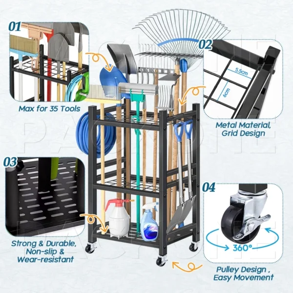 PACKONE Gardening Tool Rack Agricultural Tool Storage Rack Metal Tool Rack alat Suitable For Gardens Warehouses