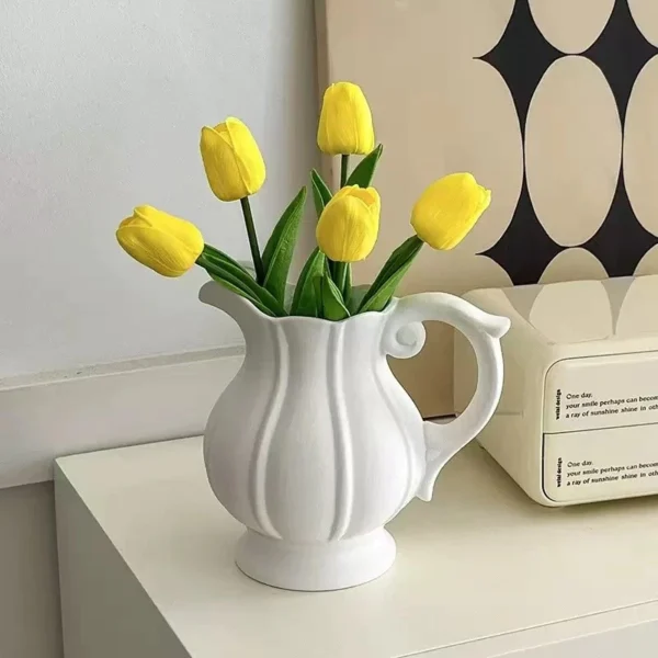 Nordic ins Style Retro Ceramic Vase White Water Bottle Decoration Living Room Desktop Dried Vase