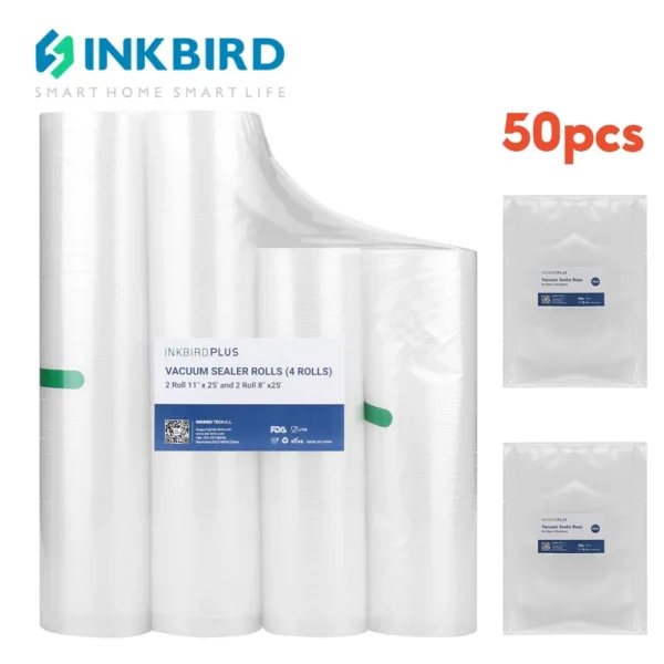 INKBIRD Vacuum Sealer Food Grade Sealing Bags Roll Precut Package Vaccum Storage Rolls Saver Freezer Safe Seal for Sous Vide Cooker
