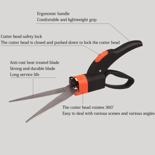 Grass Shears Hedge Shears Gardening Tools Handheld Lawn Trimming Borders Garden Bushes Rotate Sharp