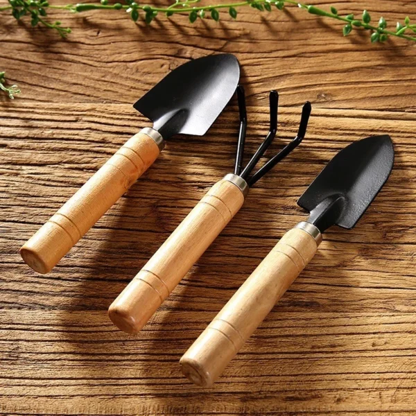 Set Of 3 Gardening Hand Narrow Head Trowel Wooden Handle Garden Tool Shovel
