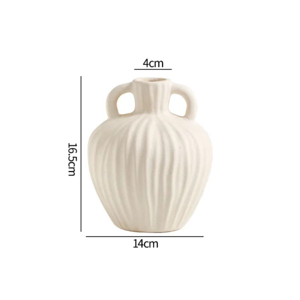 Nordic Flower Vases Shell Shaped Ceramic Vessels Stripe Pattern Vase with Handle