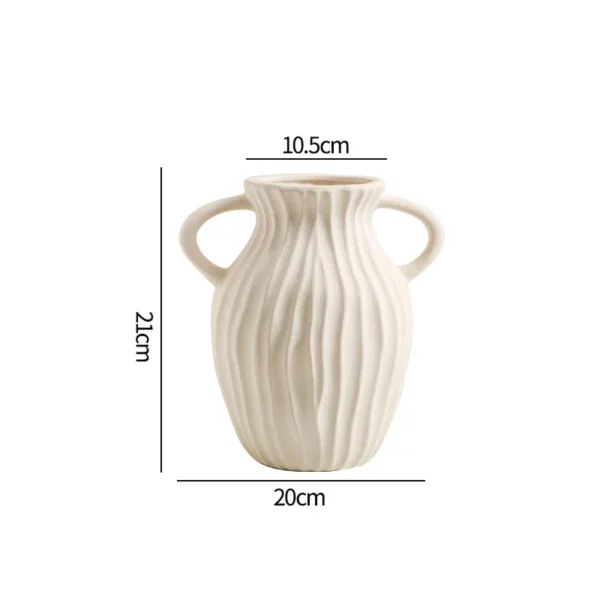 Nordic Flower Vases Shell Shaped Ceramic Vessels Stripe Pattern Vase with Handle