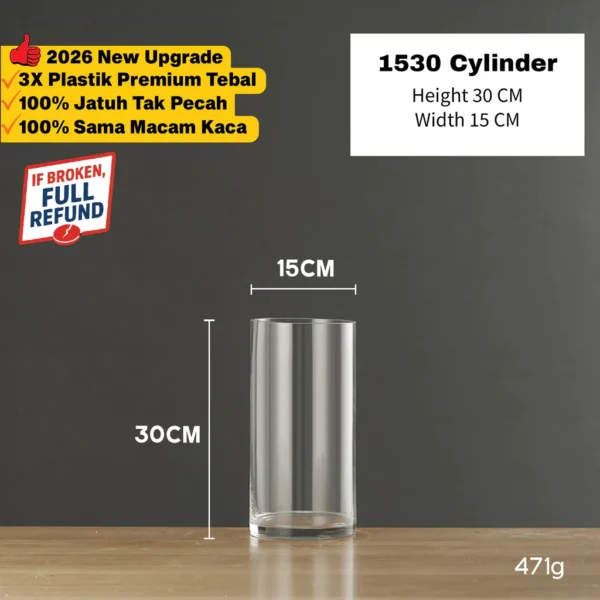 Clear Vase Pasu Plastik Hiasan Transparent Vase Decor Flower Pot