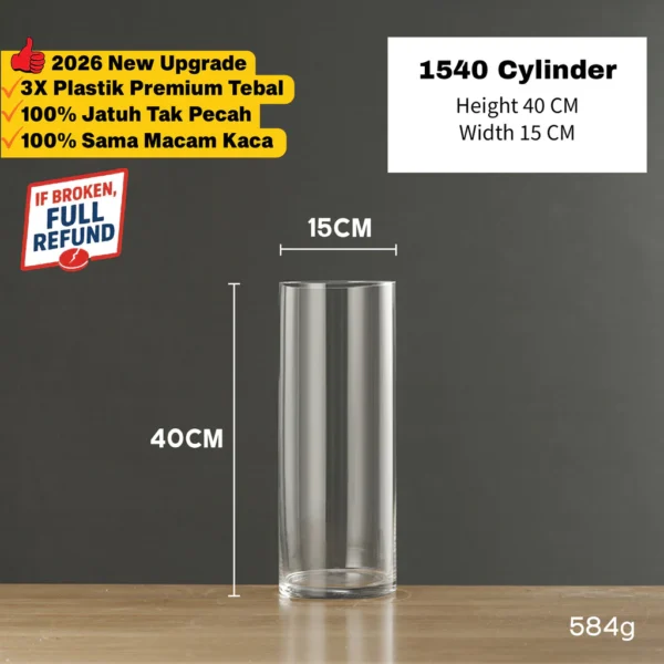 Clear Vase Pasu Plastik Hiasan Transparent Vase Decor Flower Pot