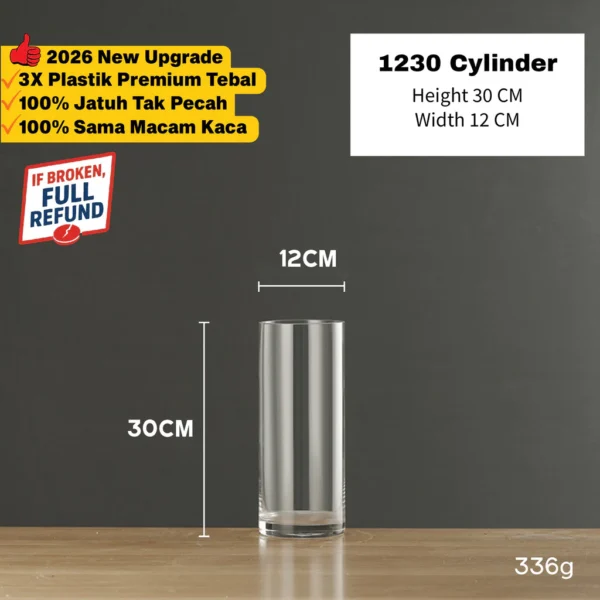 Clear Vase Pasu Plastik Hiasan Transparent Vase Decor Flower Pot