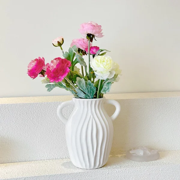 Nordic Flower Vases Shell Shaped Ceramic Vessels Stripe Pattern Vase with Handle