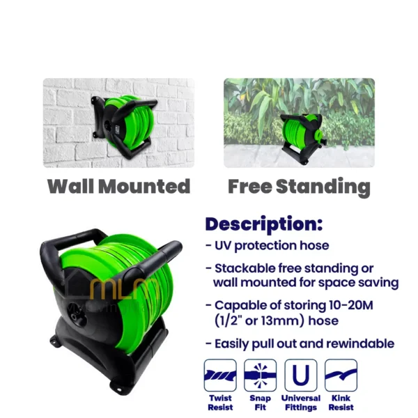 VIP Stackable Garden Hose Reel Set 20Meter 15Meter with wall mounting UV Garden Hose Roller and Rack